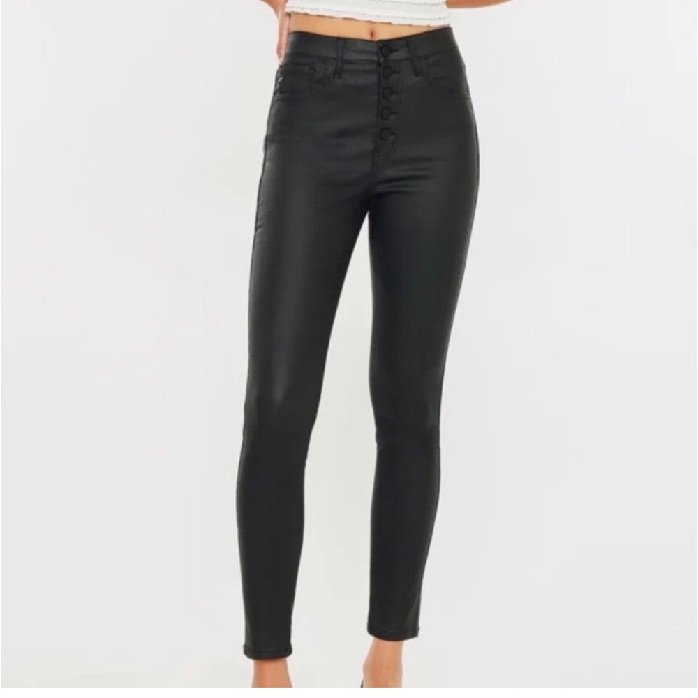 KanCan Black Faux Leather Skinny Pants, Size 11